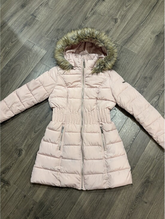 Laundry by Shelli Segal Jackets & Blazers - Laundry By Shelli Segal Women 3/4 Puffer Cinched Waist Faux Fur Hood Pink Sz M